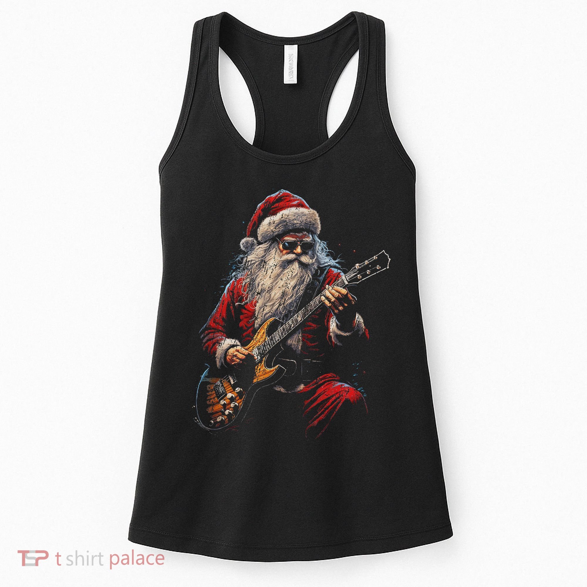 Rock Guitar Santa Claus Playing Guitar Funny Christmas Women's Tank Top