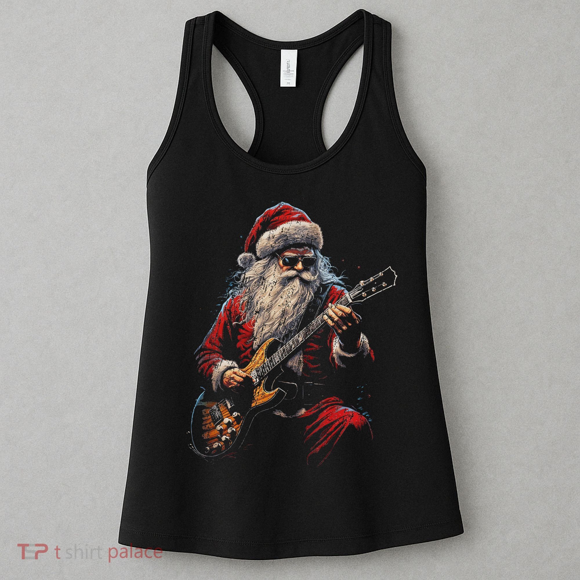 Rock Guitar Santa Claus Playing Guitar Funny Christmas Women's Tank Top