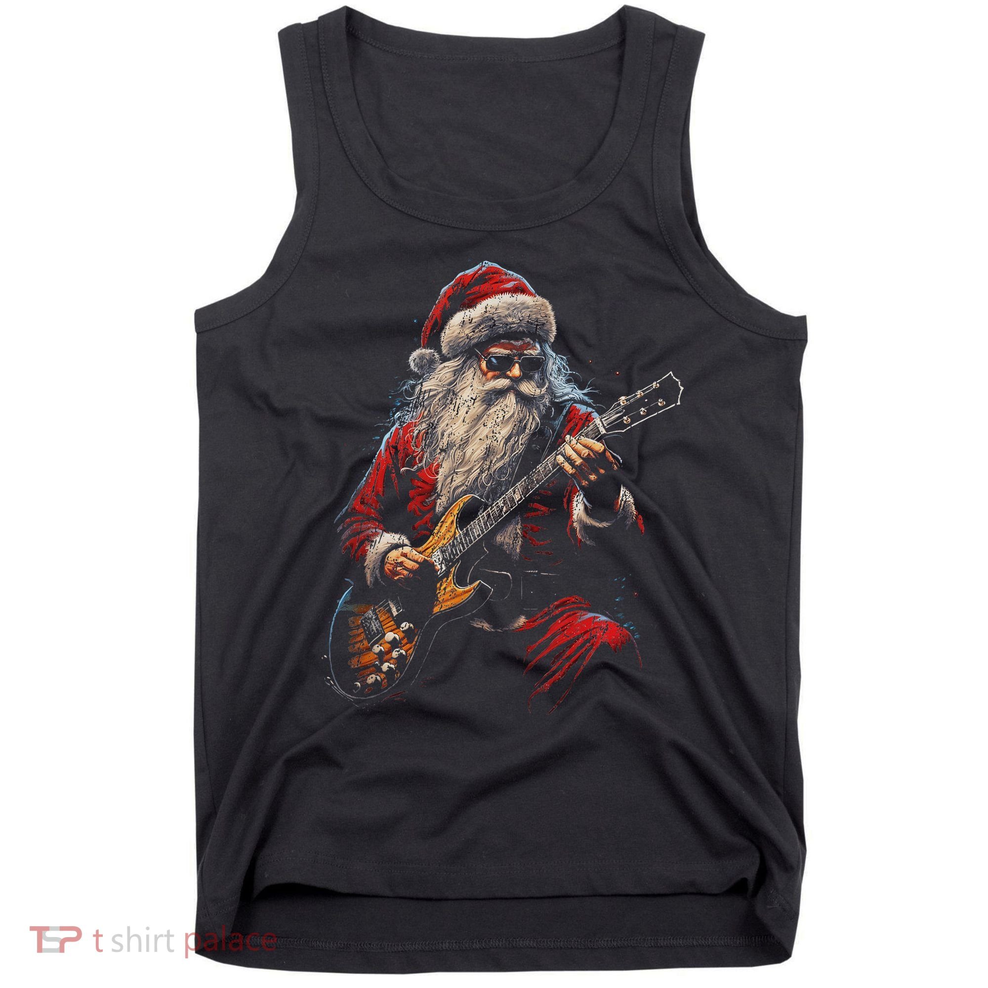 Rock Guitar Santa Claus Playing Guitar Funny Christmas Tank Top