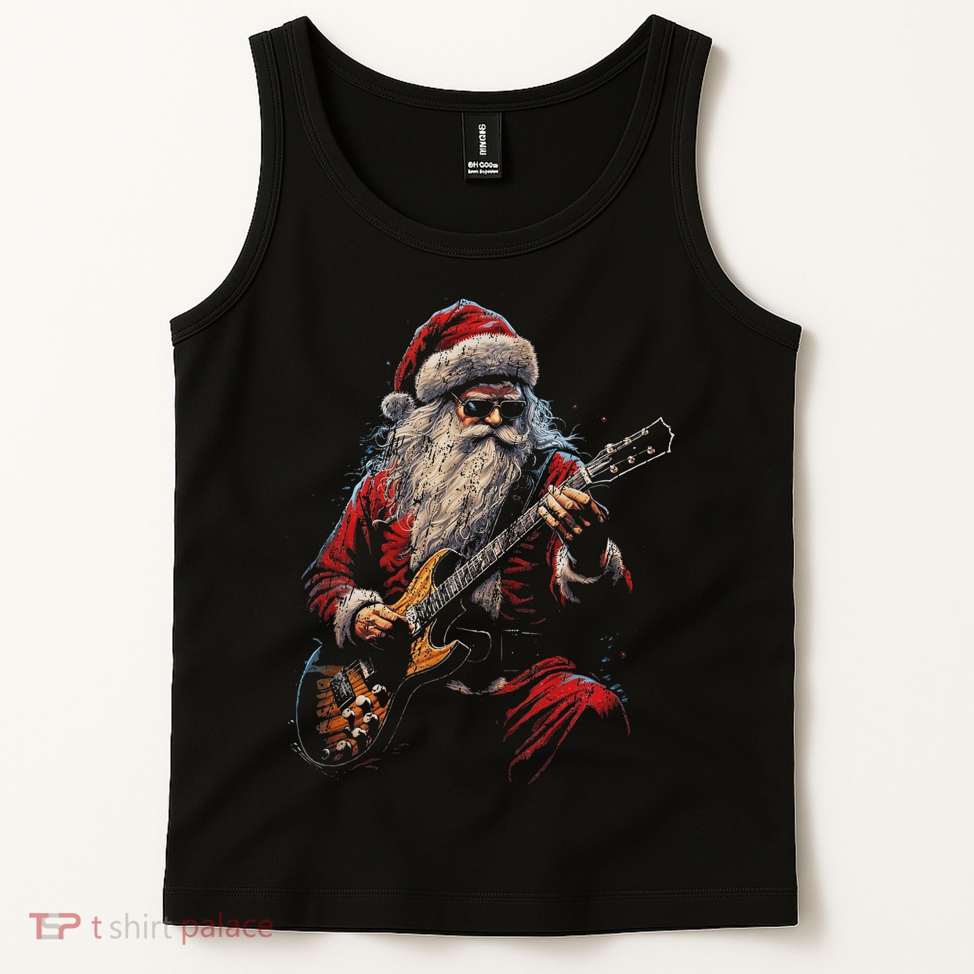 Rock Guitar Santa Claus Playing Guitar Funny Christmas Tank Top