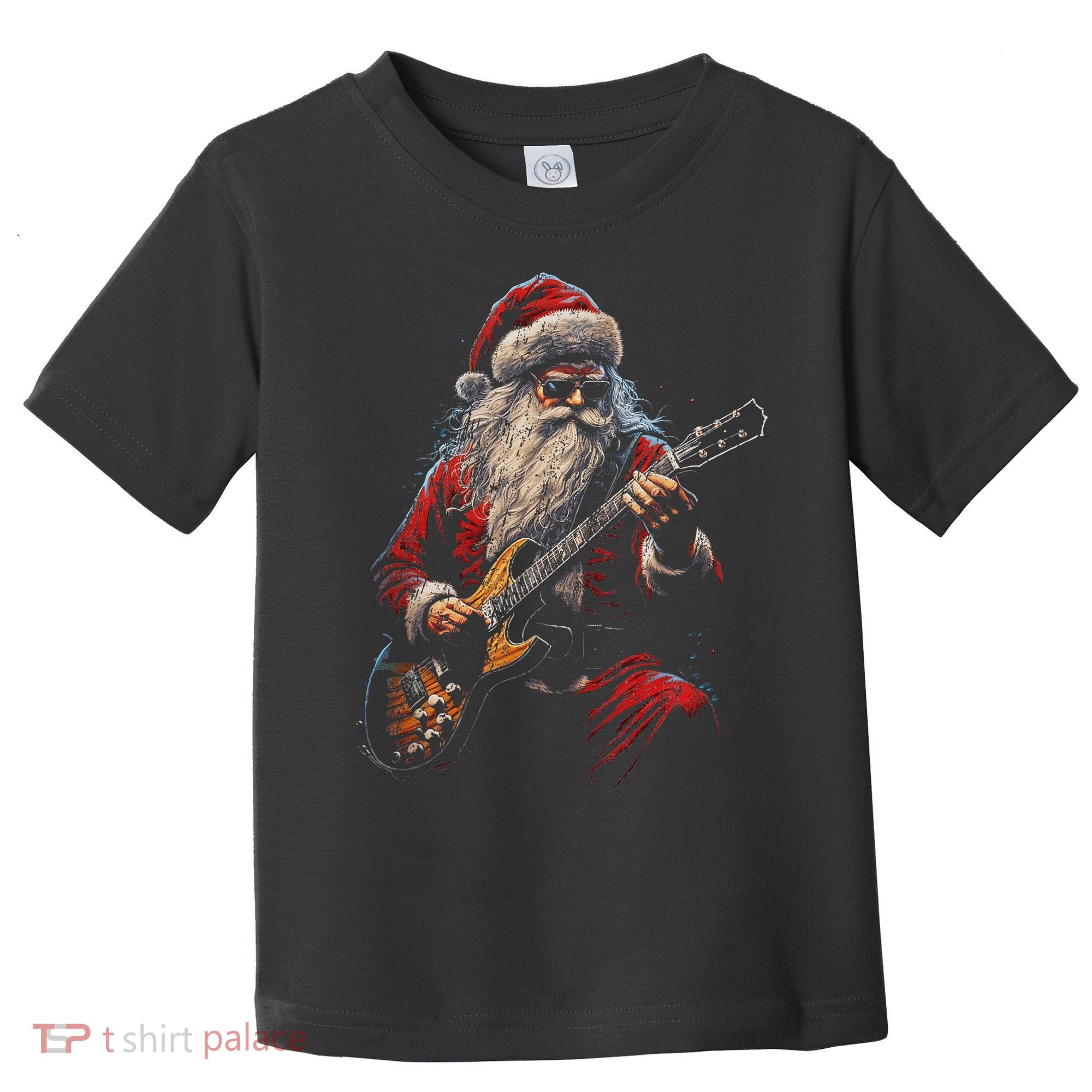 Rock Guitar Santa Claus Playing Guitar Funny Christmas Toddler T-Shirt