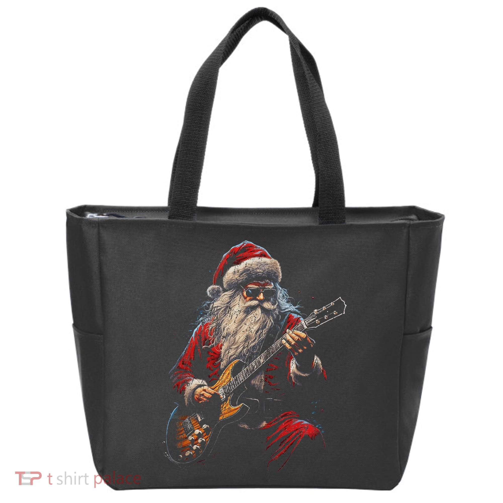 Rock Guitar Santa Claus Playing Guitar Funny Christmas Tote Bag