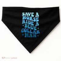 Retro Groovy Save A Horse Ride A Blue Collar Man USA-Made Doggie Bandana thumb 0