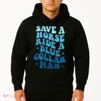 Retro Groovy Save A Horse Ride A Blue Collar Man Hoodie thumb 2