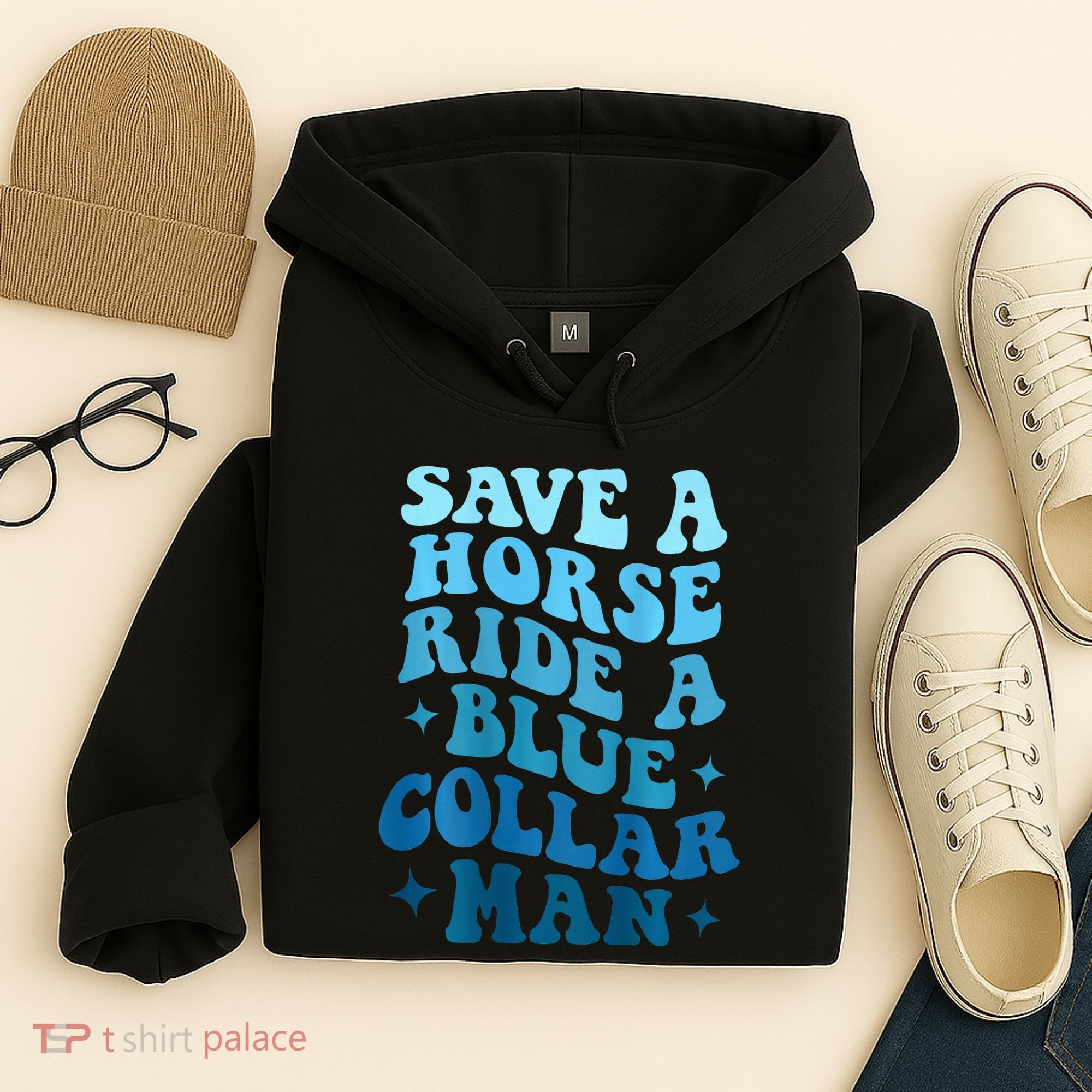 Retro Groovy Save A Horse Ride A Blue Collar Man Hoodie