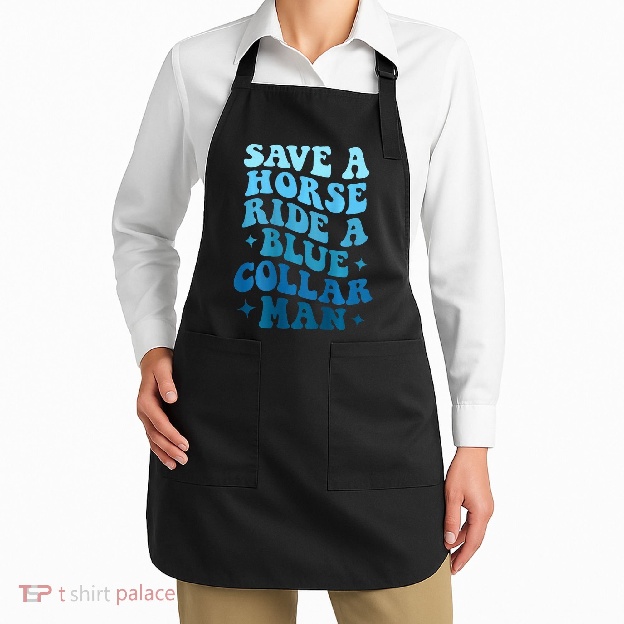 Retro Groovy Save A Horse Ride A Blue Collar Man Apron