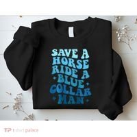 Retro Groovy Save A Horse Ride A Blue Collar Man Sweatshirt thumb 2