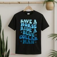 Retro Groovy Save A Horse Ride A Blue Collar Man T-Shirt thumb 2