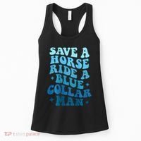 Retro Groovy Save A Horse Ride A Blue Collar Man Women's Tank Top thumb 0