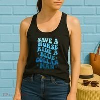 Retro Groovy Save A Horse Ride A Blue Collar Man Women's Tank Top thumb 2