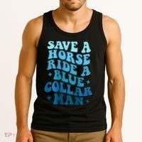 Retro Groovy Save A Horse Ride A Blue Collar Man Tank Top thumb 3