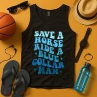 Retro Groovy Save A Horse Ride A Blue Collar Man Tank Top thumb 4