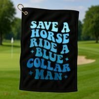 Retro Groovy Save A Horse Ride A Blue Collar Man Golf Towel thumb 1