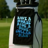 Retro Groovy Save A Horse Ride A Blue Collar Man Golf Towel thumb 2