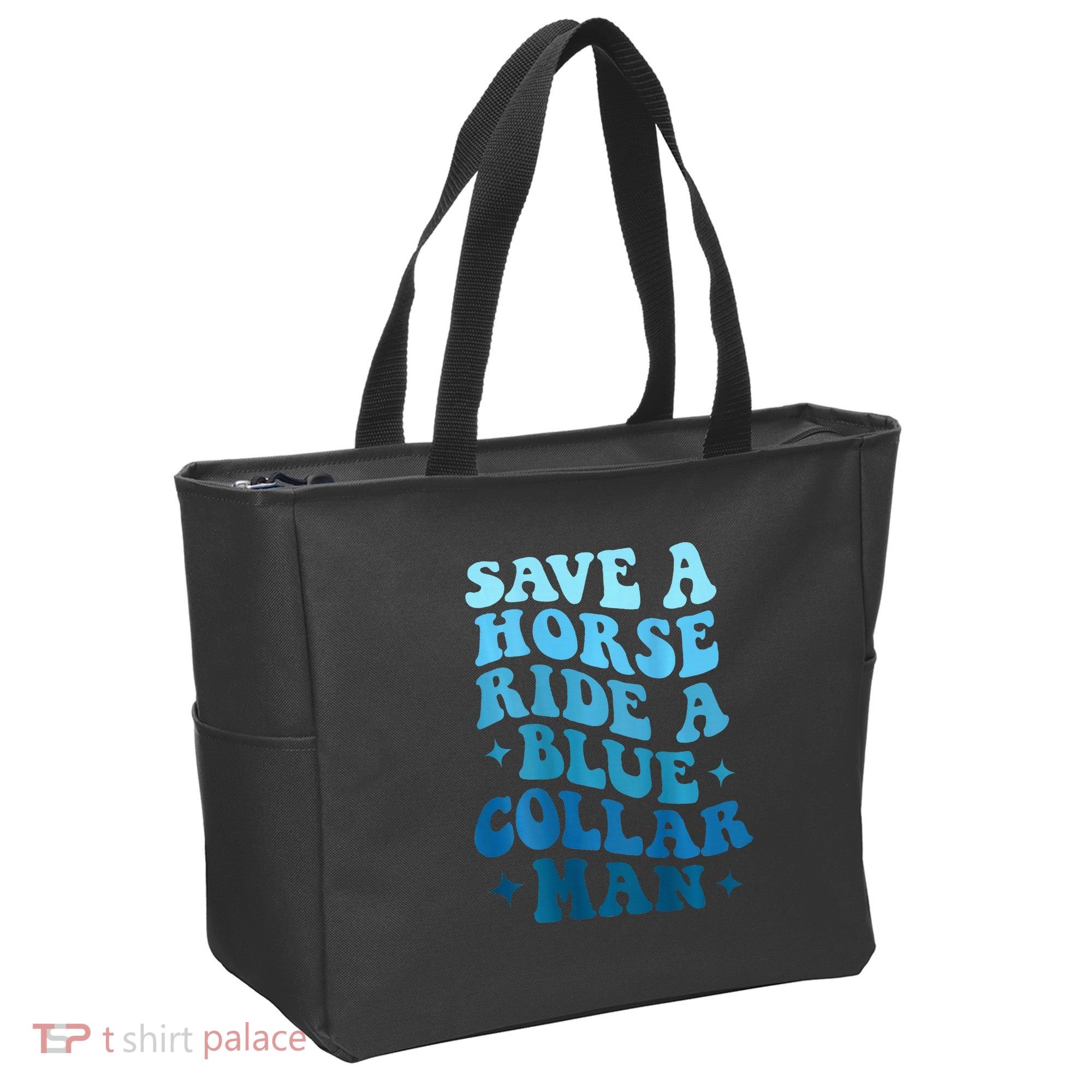 Retro Groovy Save A Horse Ride A Blue Collar Man Tote Bag