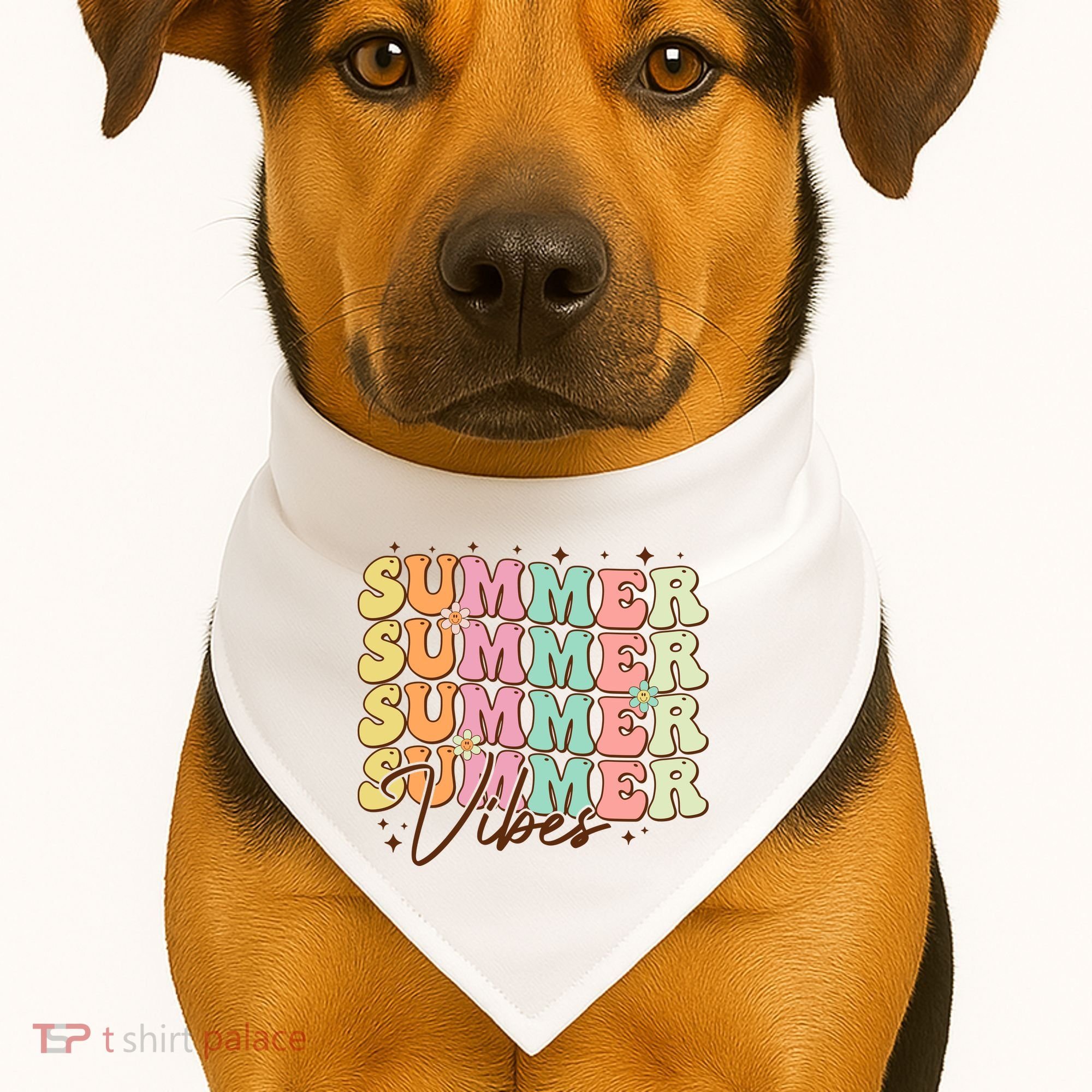 Retro Groovy Summer Vibes For  Summer Vacation USA-Made Doggie Bandana