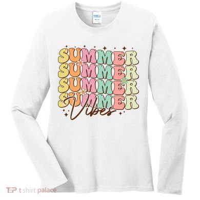 Retro Groovy Summer Vibes For  Summer Vacation Women's Long Sleeve Shirt