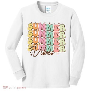 Retro Groovy Summer Vibes For  Summer Vacation Kids Long Sleeve Shirt