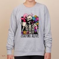Retro Groovy Skeleton Staying Alive Coffee Halloween Hippie Women's Sweatshirt thumb 0