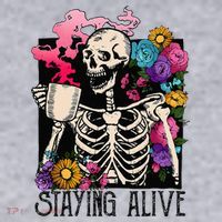 Retro Groovy Skeleton Staying Alive Coffee Halloween Hippie Women's Sweatshirt thumb 2