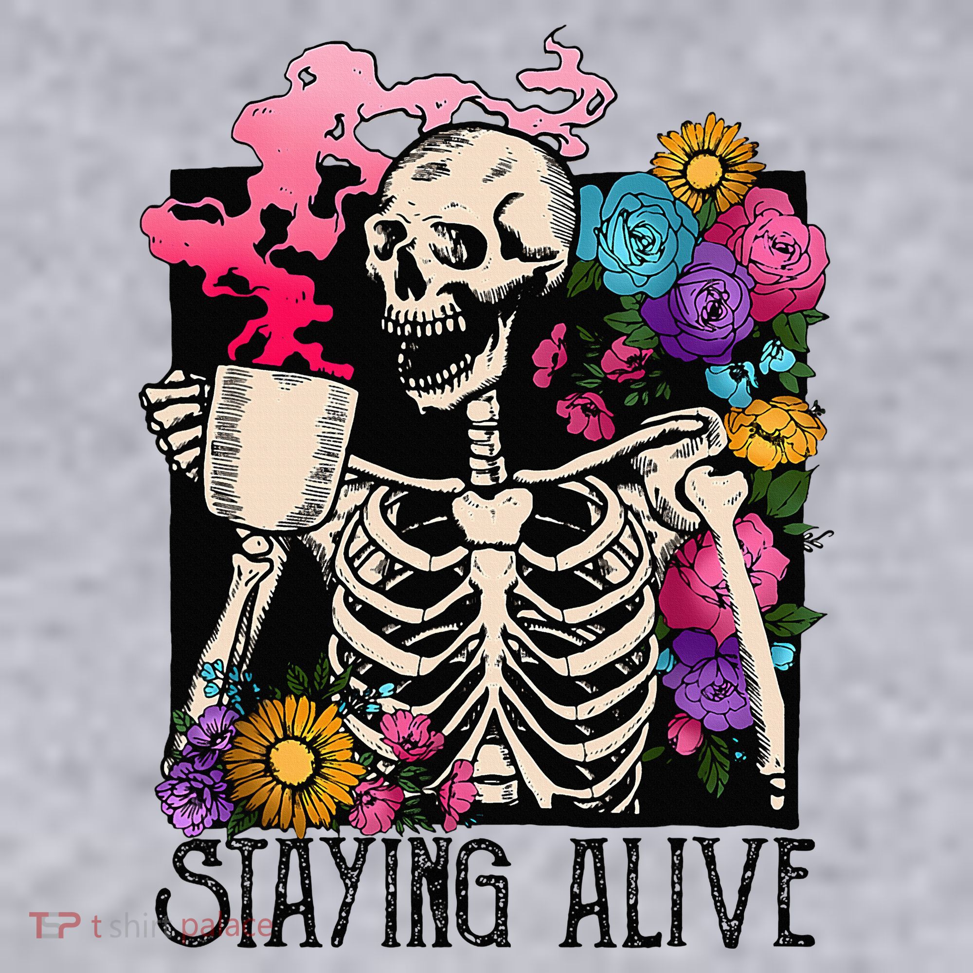 Retro Groovy Skeleton Staying Alive Coffee Halloween Hippie Women's Sweatshirt