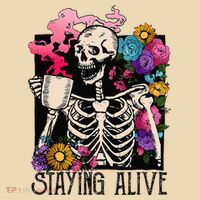 Retro Groovy Skeleton Staying Alive Coffee Halloween Hippie Tote Bag thumb 4