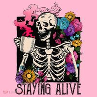 Retro Groovy Skeleton Staying Alive Coffee Halloween Hippie Coaster thumb 2
