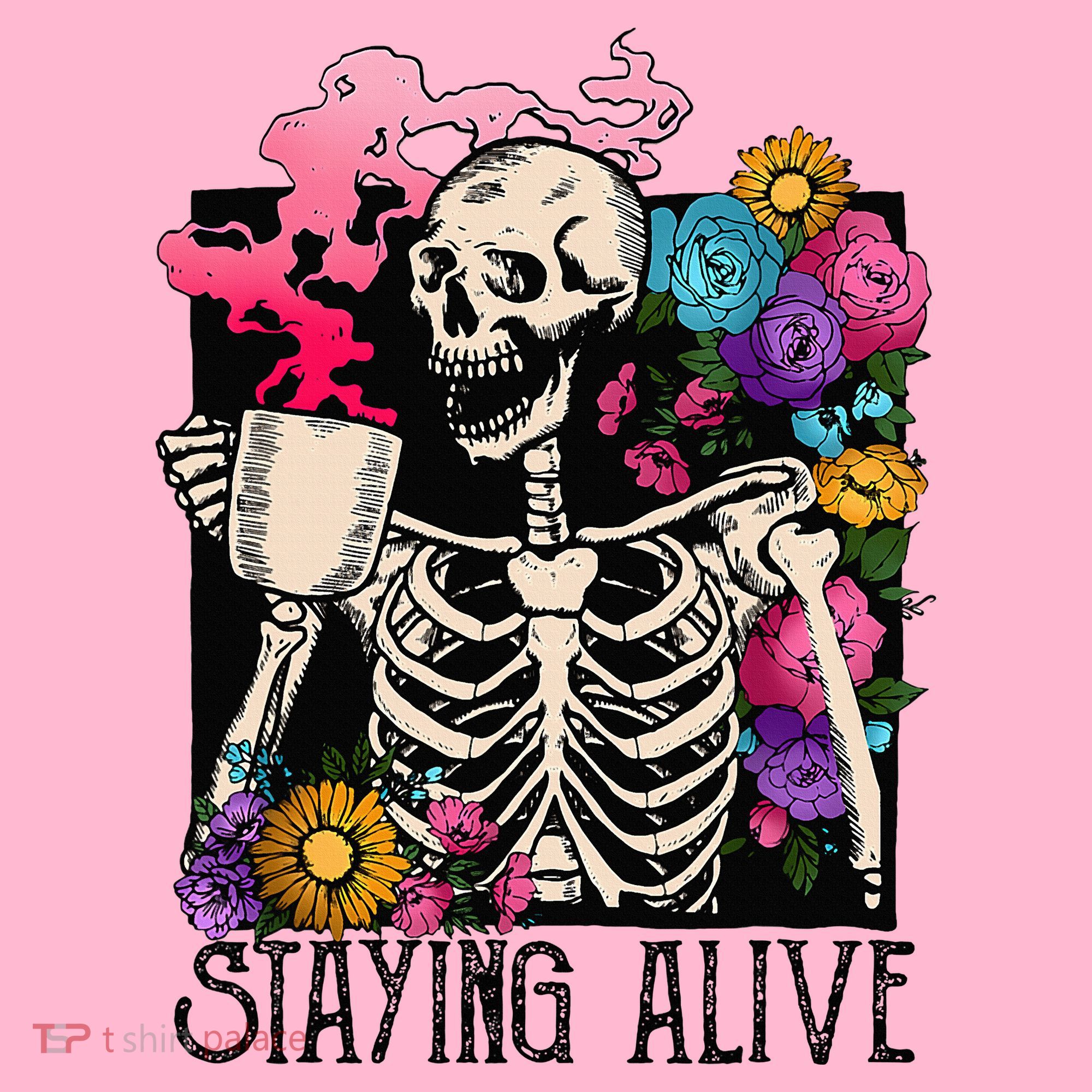 Retro Groovy Skeleton Staying Alive Coffee Halloween Hippie Coaster