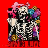 Retro Groovy Skeleton Staying Alive Coffee Halloween Hippie Santa Hat thumb 1