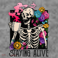 Retro Groovy Skeleton Staying Alive Coffee Halloween Hippie Toddler Hoodie thumb 2