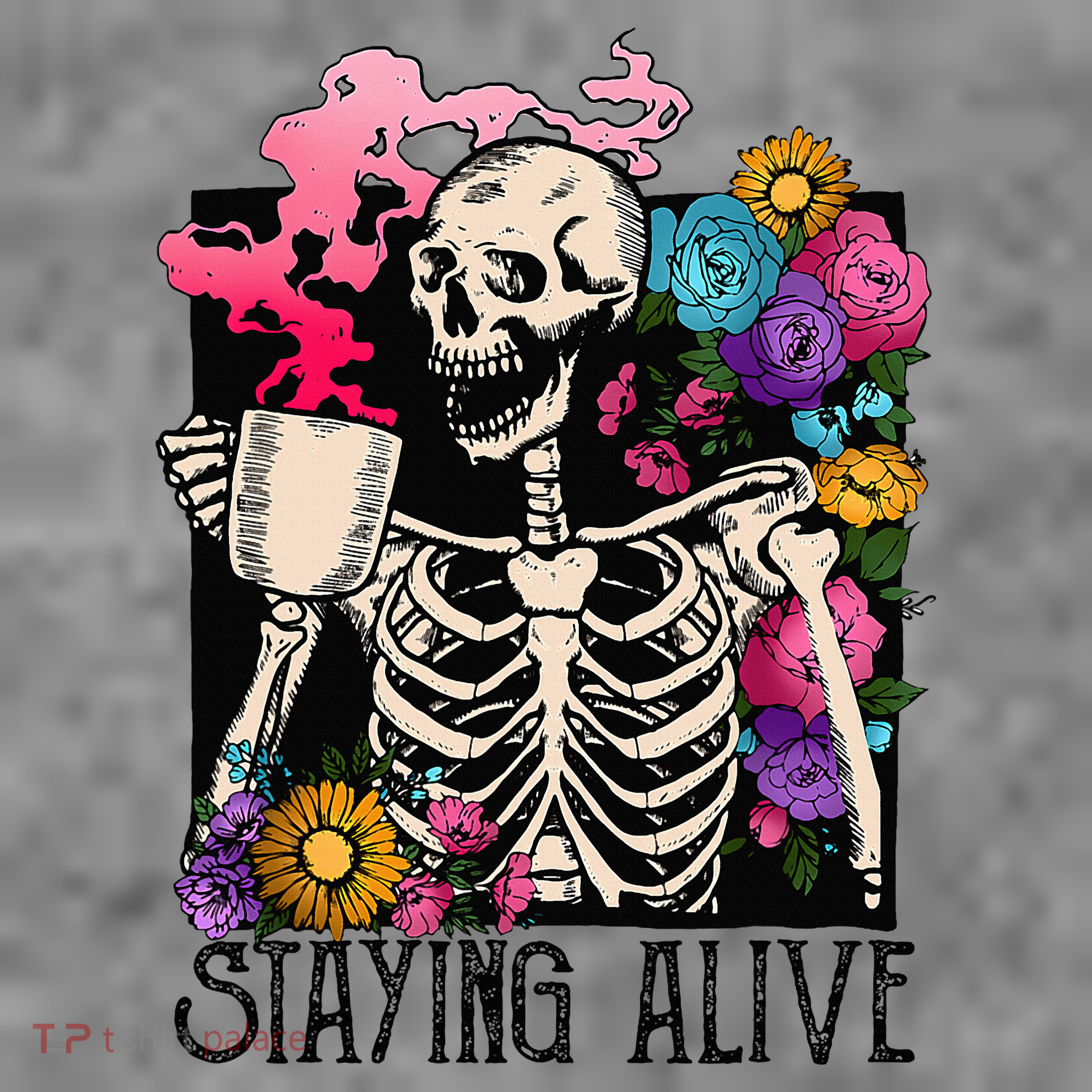 Retro Groovy Skeleton Staying Alive Coffee Halloween Hippie Toddler Hoodie