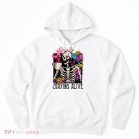 Retro Groovy Skeleton Staying Alive Coffee Halloween Hippie Hoodie thumb 0