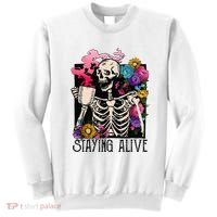 Retro Groovy Skeleton Staying Alive Coffee Halloween Hippie Sweatshirt thumb 0