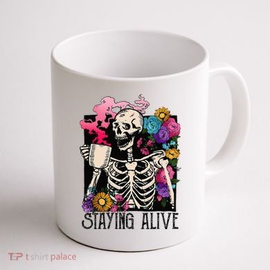 Retro Groovy Skeleton Staying Alive Coffee Halloween Hippie Coffee Mug back