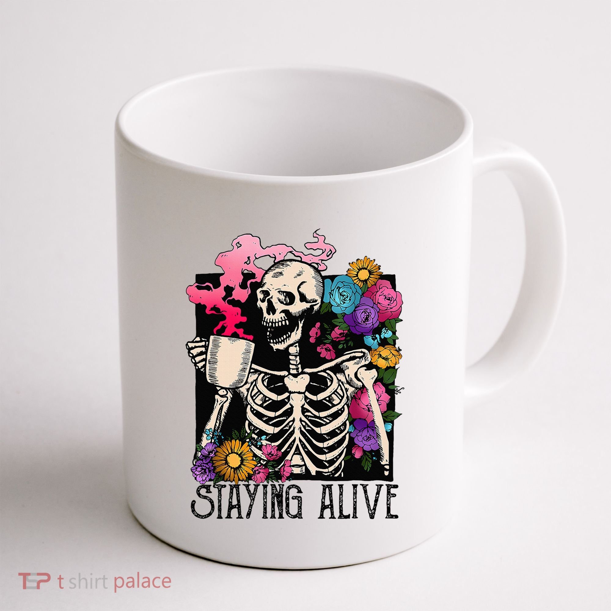 Retro Groovy Skeleton Staying Alive Coffee Halloween Hippie Coffee Mug