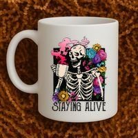 Retro Groovy Skeleton Staying Alive Coffee Halloween Hippie Coffee Mug thumb 2