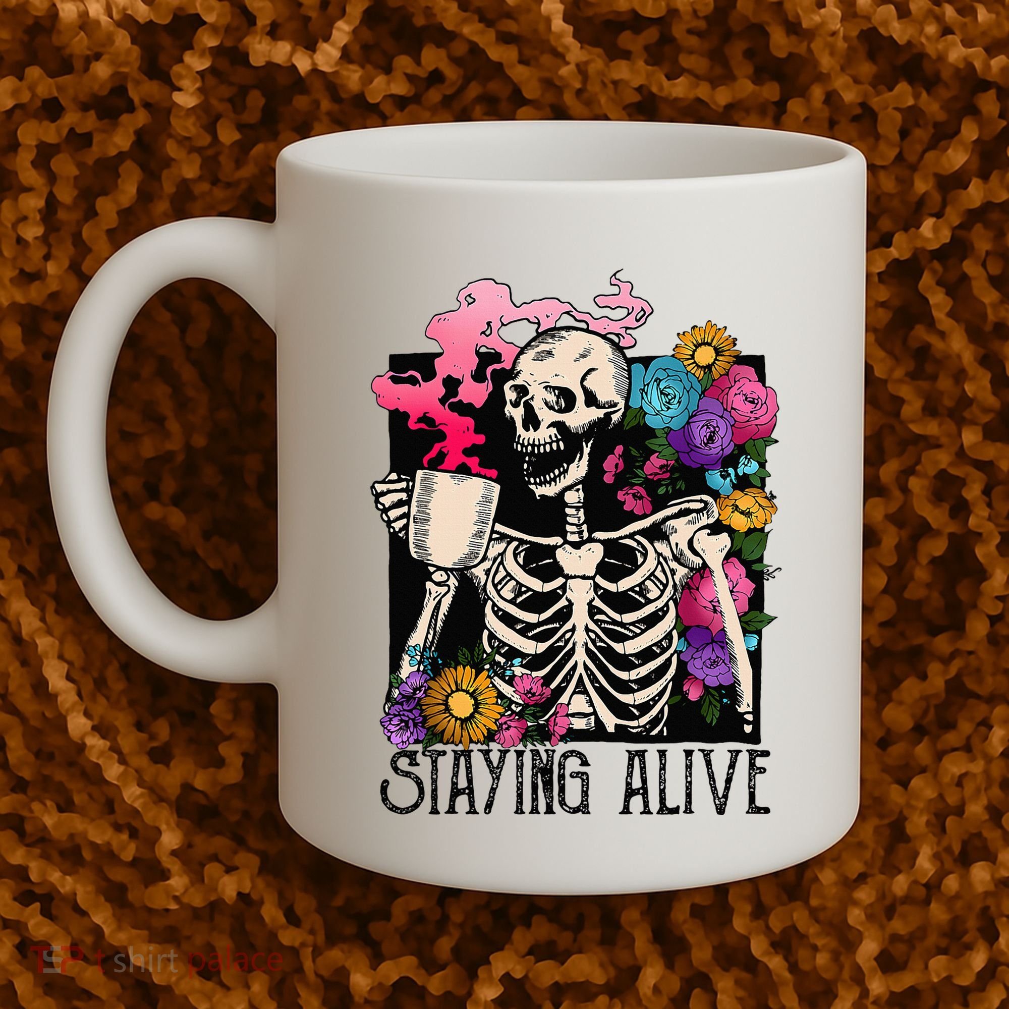 Retro Groovy Skeleton Staying Alive Coffee Halloween Hippie Coffee Mug