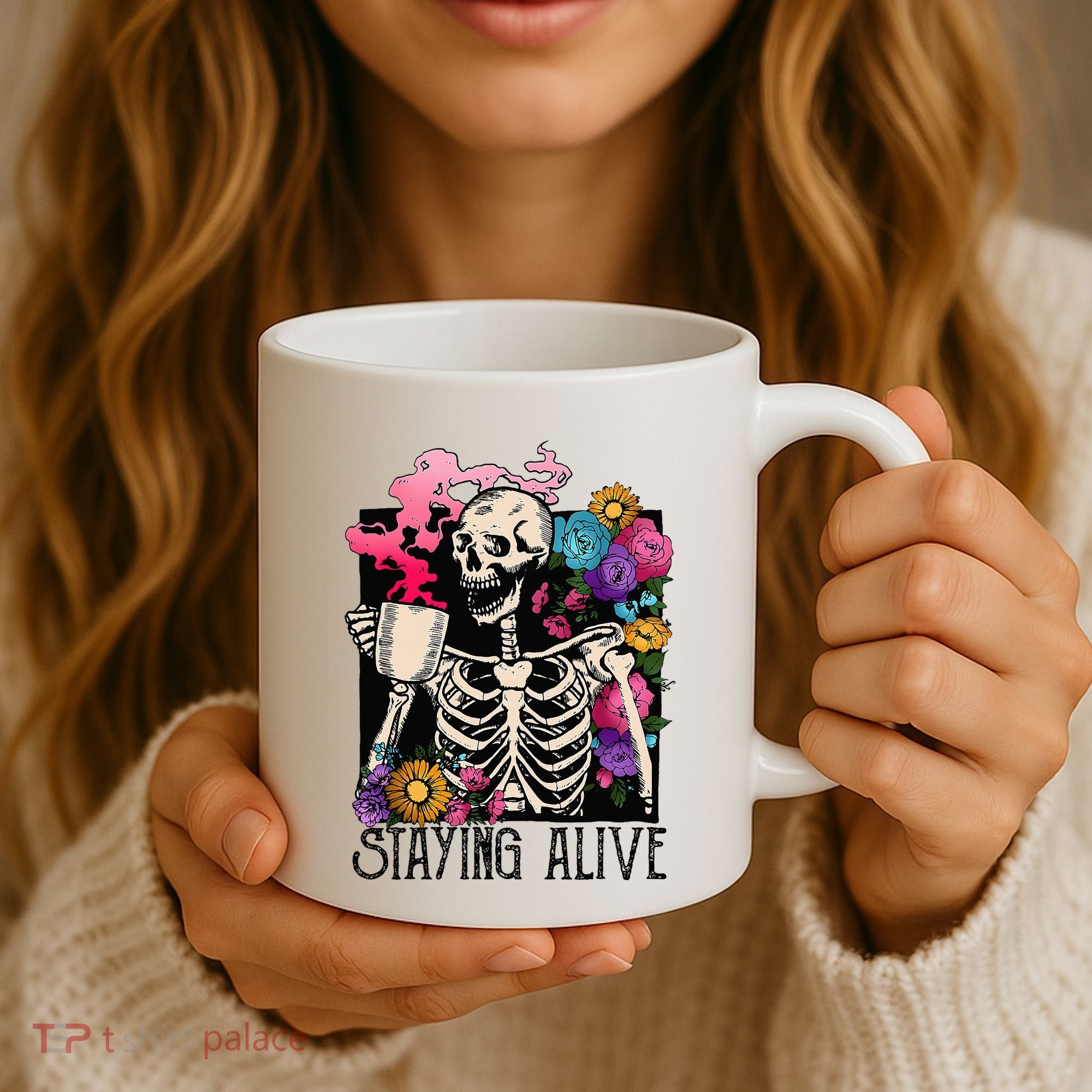 Retro Groovy Skeleton Staying Alive Coffee Halloween Hippie Coffee Mug