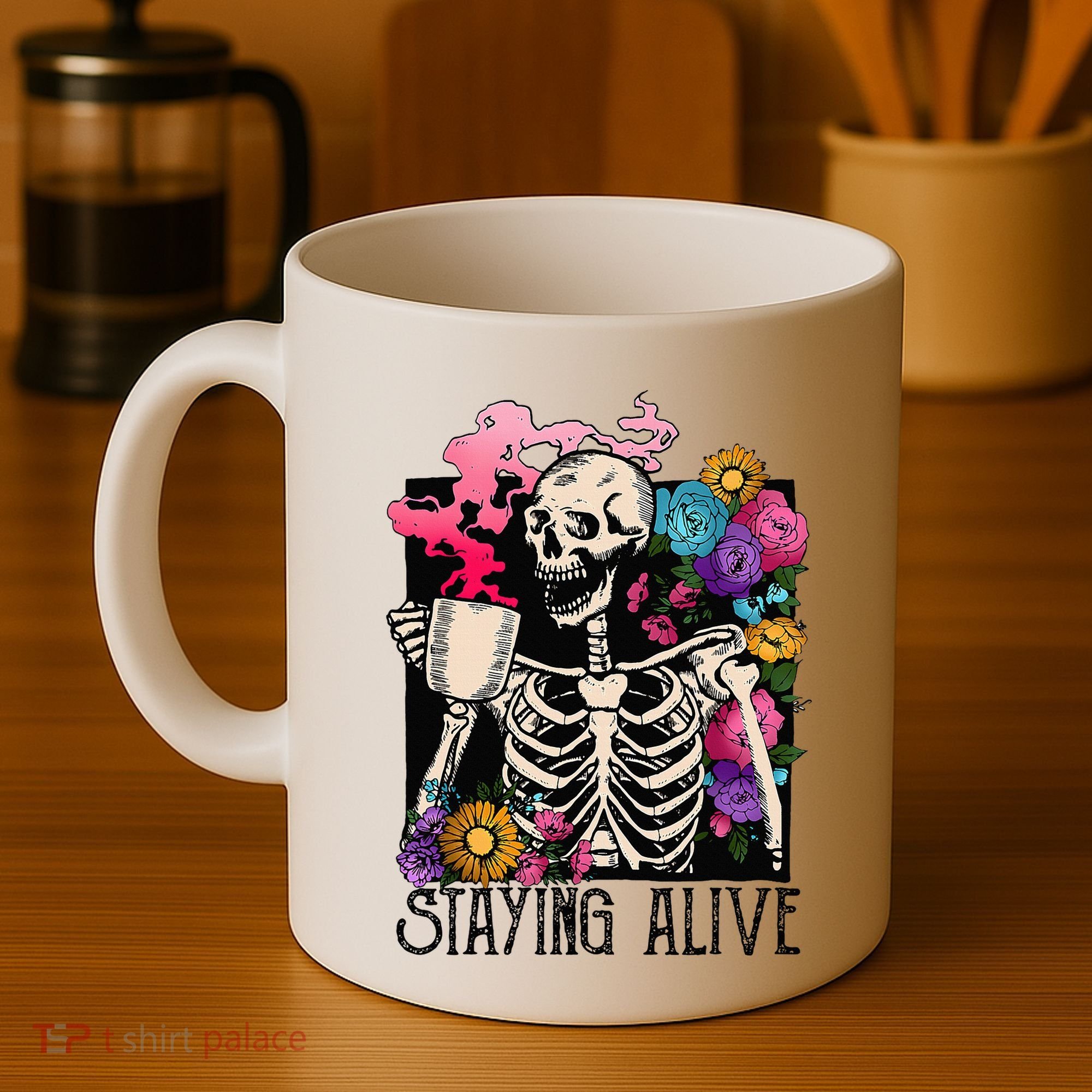 Retro Groovy Skeleton Staying Alive Coffee Halloween Hippie Coffee Mug