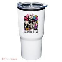Retro Groovy Skeleton Staying Alive Coffee Halloween Hippie Tumbler thumb 0