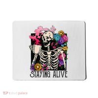 Retro Groovy Skeleton Staying Alive Coffee Halloween Hippie Mousepad thumb 0