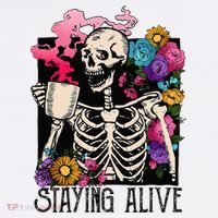 Retro Groovy Skeleton Staying Alive Coffee Halloween Hippie Mousepad thumb 1
