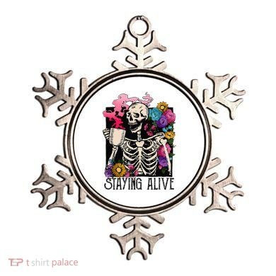 Retro Groovy Skeleton Staying Alive Coffee Halloween Hippie Ornament
