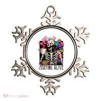 Retro Groovy Skeleton Staying Alive Coffee Halloween Hippie Ornament thumb 0