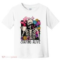 Retro Groovy Skeleton Staying Alive Coffee Halloween Hippie Toddler T-Shirt thumb 0