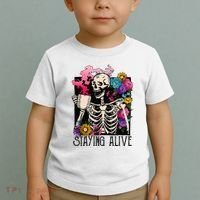 Retro Groovy Skeleton Staying Alive Coffee Halloween Hippie Toddler T-Shirt thumb 2