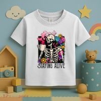 Retro Groovy Skeleton Staying Alive Coffee Halloween Hippie Toddler T-Shirt thumb 3