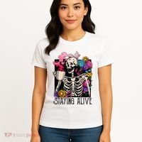 Retro Groovy Skeleton Staying Alive Coffee Halloween Hippie Women's T-Shirt thumb 4