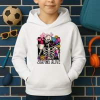 Retro Groovy Skeleton Staying Alive Coffee Halloween Hippie Kids Hoodie thumb 2