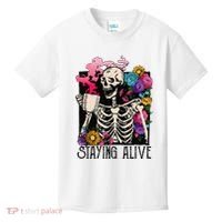 Retro Groovy Skeleton Staying Alive Coffee Halloween Hippie Kids T-Shirt thumb 0